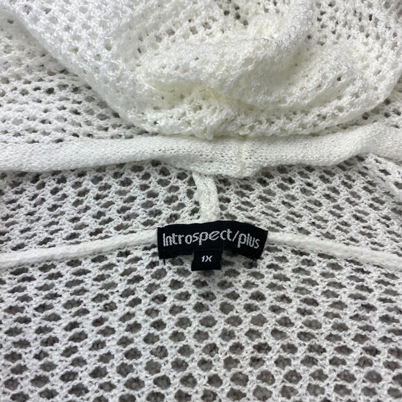 Introspect Plus Open Knit See Through Sweater Women Size 1X White Hooded - Picture 3 of 7